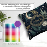 Custom Name Botanical Moon Leaves Stars Night Sky Pattern Lovely Square Filled Cushion Throw Pillow Sofa Bed Home Decor Zip Washable UK Made