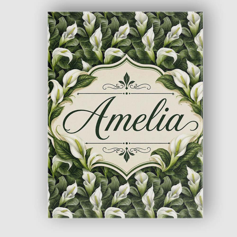 Personalised Name Elegant White Peace Lily Custom  Bespoke Contemporary Statement Canvas Wall Art Print Decor Picture Ready to Hang
