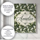 Personalised Name Elegant White Peace Lily Custom  Bespoke Contemporary Statement Canvas Wall Art Print Decor Picture Ready to Hang