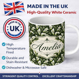 Personalized Custom Name Elegant White Peace Lily Deep Green Leaves Seamless Pattern Name 11oz Ceramic Coffee Tea Mug White Large Handle