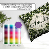 Custom Name Elegant White Peace Lily Deep Green Seamless Pattern Square Filled Cushion Throw Pillow Sofa Bed Home Decor Zip Washable UK Made