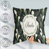 Custom Name Tropical Calla Lily Jungle Leaves Seamless Name Cute Square Filled Cushion Throw Pillow Sofa Bed Home Decor Zip Washable UK Made
