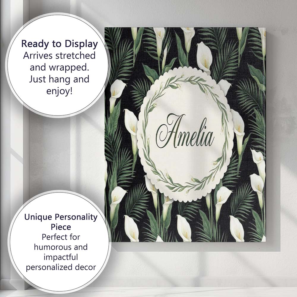 Personalised Name Tropical Calla Lily Custom Modern Room Accent Creative Decorator Style Canvas Wall Art Print Decor Picture Ready to Hang