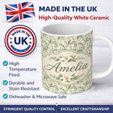 Personalized Custom Name Soft Cream Lily Floral Vintage Seamless Pattern Name Cute Unique 11oz Ceramic Coffee Tea Mug White Large Handle