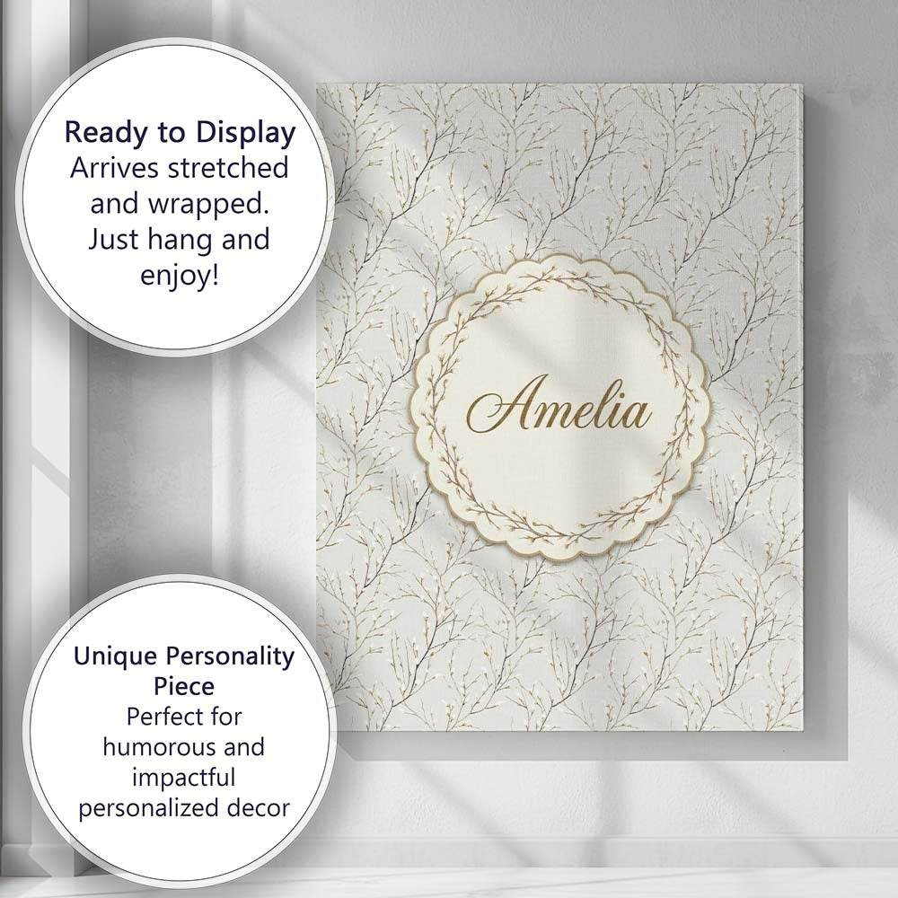 Personalised Name Neutral Beige Twig Branch Custom  Bespoke Interior Contemporary Canvas Wall Art Print Decor Picture Ready to Hang