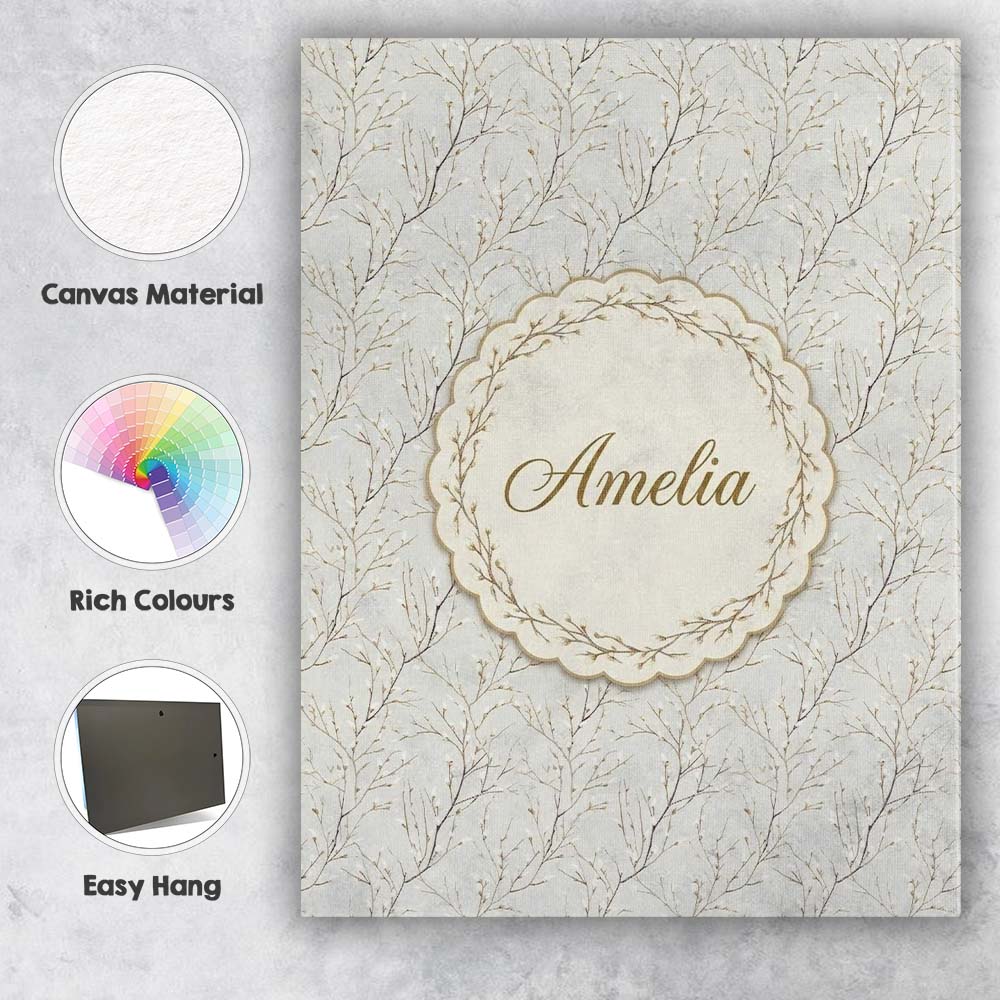 Personalised Name Neutral Beige Twig Branch Custom  Bespoke Interior Contemporary Canvas Wall Art Print Decor Picture Ready to Hang