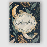 Personalised Name Golden Celestial Floral Swirl Stars Night Seamless Custom  Home Canvas Wall Art Print Decor Picture Ready to Hang