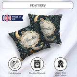 Custom Name Golden Celestial Floral Swirl Stars Seamless Pattern Square Filled Cushion Throw Pillow Sofa Bed Home Decor Zip Washable UK Made