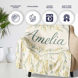 Elegant Hanging Yellow Floral Branches Seamless Pattern Name Cute  Personalised Custom Name Super Soft Fleece Blanket Bed Sofa Throw