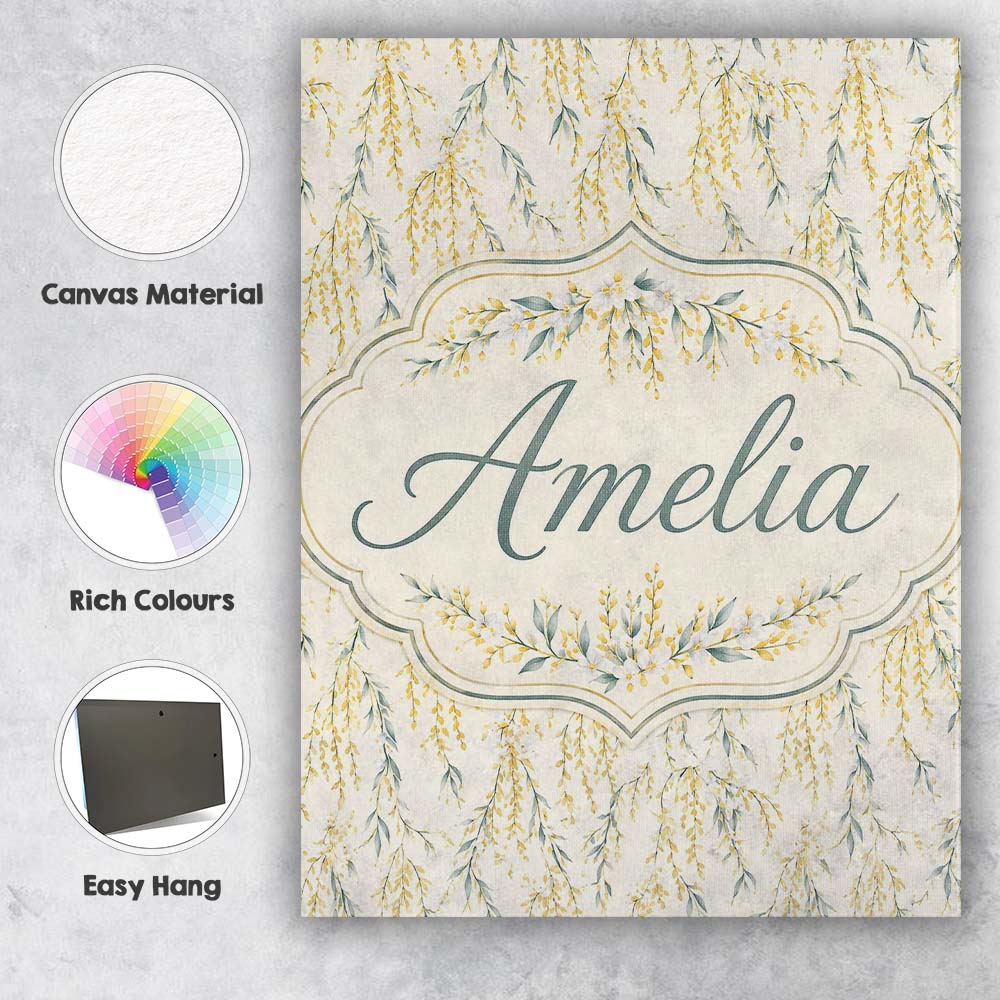 Personalised Name Elegant Hanging Yellow Custom  Interior Decorative Contemporary Canvas Wall Art Print Decor Picture Ready to Hang