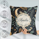 Custom Name Golden Celestial Floral Swirl Stars Seamless Pattern Square Filled Cushion Throw Pillow Sofa Bed Home Decor Zip Washable UK Made