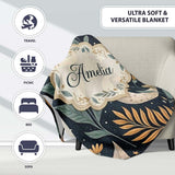 Golden Celestial Floral Swirl Stars Night Seamless Pattern Lovely  Personalised Custom Name Super Soft Fleece Blanket Bed Sofa Throw