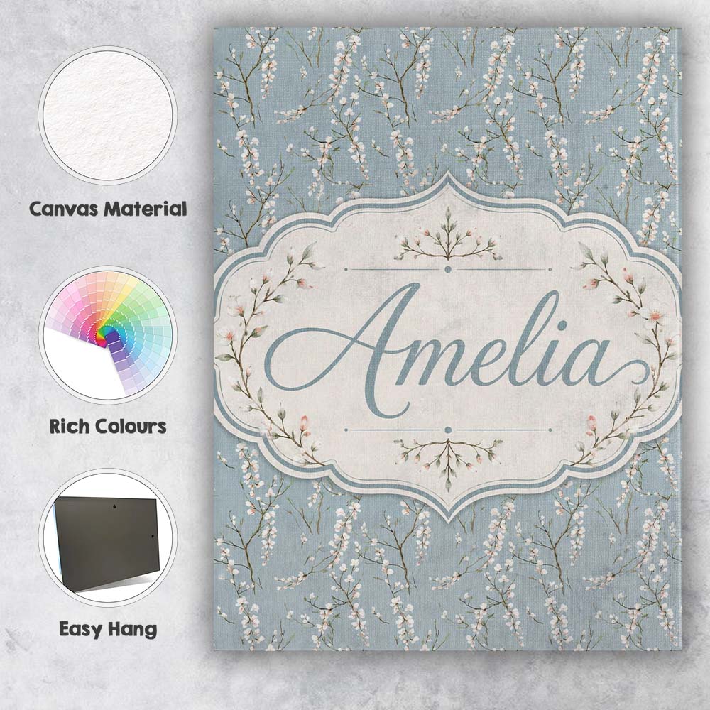 Personalised Name Delicate White Blossom Custom  Unique Gift Idea Elegant Feature Canvas Wall Art Print Decor Picture Ready to Hang
