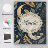 Personalised Name Golden Celestial Floral Swirl Stars Night Seamless Custom  Home Canvas Wall Art Print Decor Picture Ready to Hang