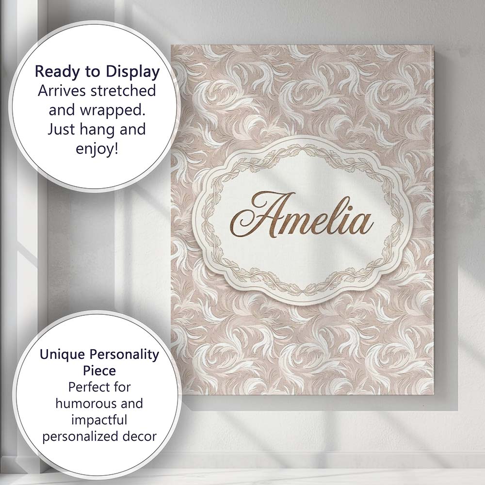 Personalised Name Classic Beige Swirl Custom Modern Room Accent Creative Decorator Style Canvas Wall Art Print Decor Picture Ready to Hang