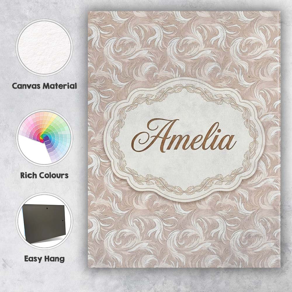 Personalised Name Classic Beige Swirl Custom Modern Room Accent Creative Decorator Style Canvas Wall Art Print Decor Picture Ready to Hang