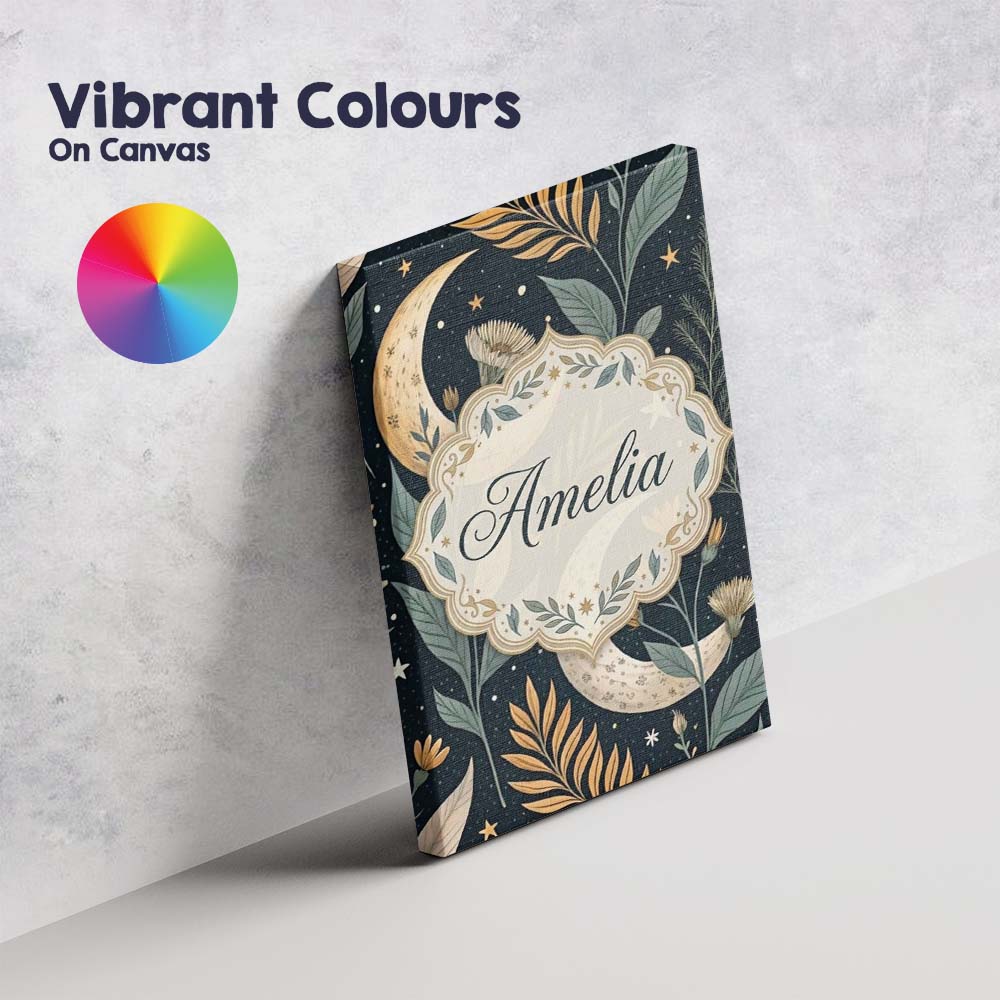 Personalised Name Golden Celestial Floral Swirl Stars Night Seamless Custom  Home Canvas Wall Art Print Decor Picture Ready to Hang