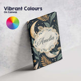 Personalised Name Golden Celestial Floral Swirl Stars Night Seamless Custom  Home Canvas Wall Art Print Decor Picture Ready to Hang