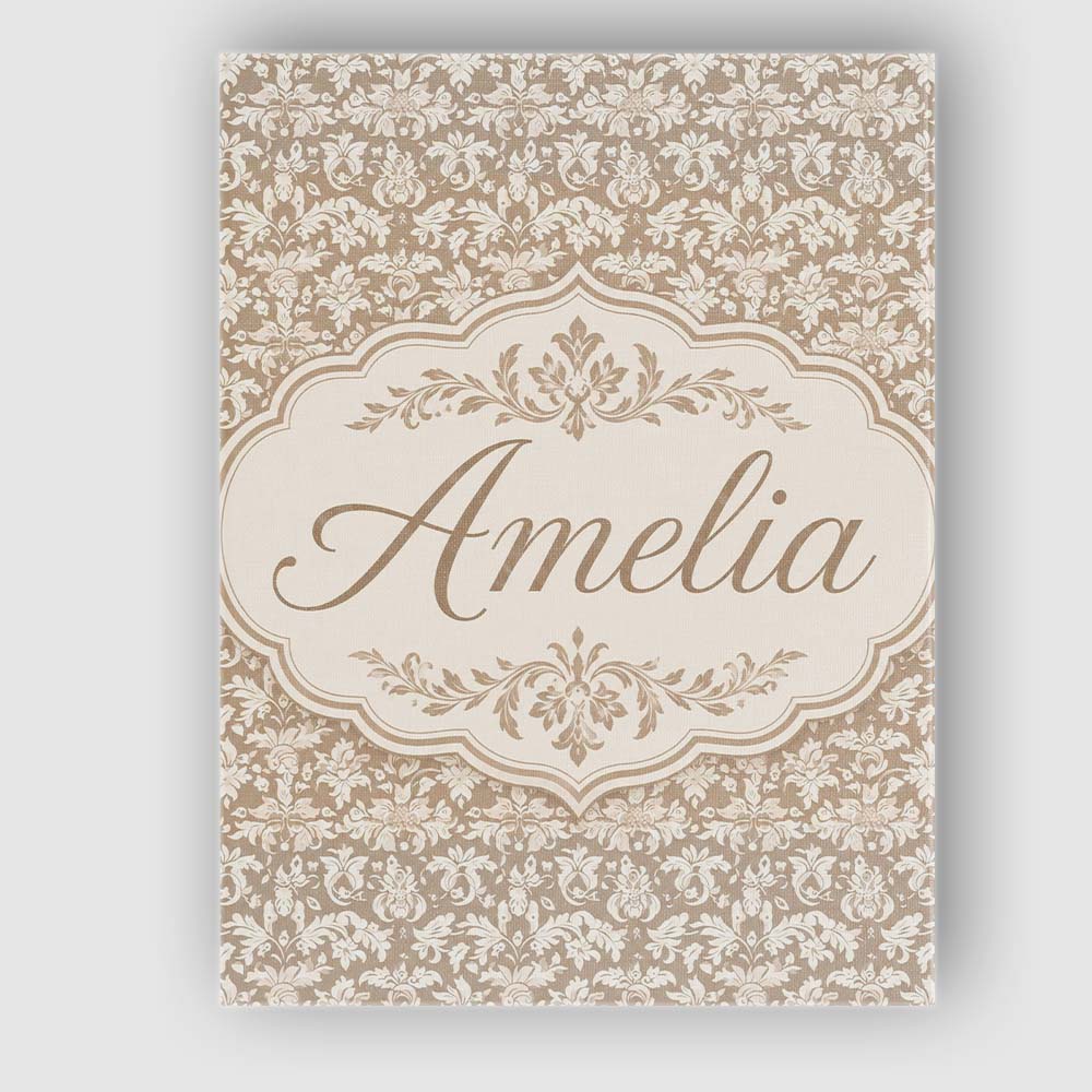 Personalised Name Neutral Taupe Damask Custom  Modern Room Accent Elegant Feature Canvas Wall Art Print Decor Picture Ready to Hang