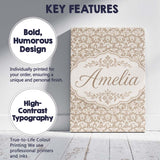 Personalised Name Neutral Taupe Damask Custom  Modern Room Accent Elegant Feature Canvas Wall Art Print Decor Picture Ready to Hang