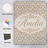 Personalised Name Neutral Taupe Damask Custom  Modern Room Accent Elegant Feature Canvas Wall Art Print Decor Picture Ready to Hang