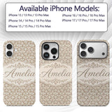 Neutral Taupe Damask Ornamental Vintage Seamless Custom Name Protective Phone Case Mobile Cover Durable Everyday Smartphone Shock Resistant