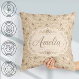Custom Name Antique Sepia Floral Vine Seamless Pattern Name Cute Square Filled Cushion Throw Pillow Sofa Bed Home Decor Zip Washable UK Made