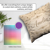 Custom Name Antique Sepia Floral Vine Seamless Pattern Name Cute Square Filled Cushion Throw Pillow Sofa Bed Home Decor Zip Washable UK Made
