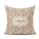 Custom Name Luxury Baroque Leaf Ornamental Seamless Pattern Name Square Filled Cushion Throw Pillow Sofa Bed Home Decor Zip Washable UK Made