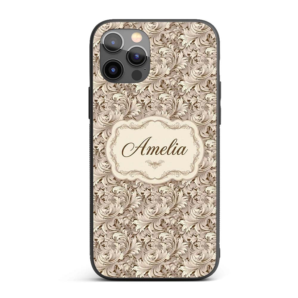 Luxury Baroque Scroll Leaf Ornamental Seamless Custom Name Protective Phone Case Mobile Cover Durable Everyday Smartphone Shock Resistant