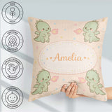 Custom Name Cute Baby Dinosaur Cartoon Animal Pattern Gift Idea Square Filled Cushion Throw Pillow Sofa Bed Home Decor Zip Washable UK Made