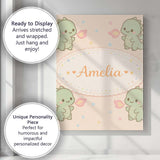 Personalised Name Cute Baby Dinosaur Cartoon Animal Pattern Thoughtful Custom Decorative Canvas Wall Art Print Decor Picture Ready to Hang