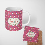 Personalized Custom Name Cute Snowman Gingerbread Mittens Christmas Seamless Pattern Lovely 11oz Ceramic Coffee Tea Mug White Large Handle