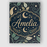 Personalised Name Celestial Moth Moon Stars Botanical Night Seamless Custom  Home Canvas Wall Art Print Decor Picture Ready to Hang