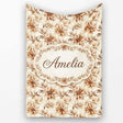Soft Brown Floral Blossom Vintage Seamless Pattern Name Cute Unique  Personalised Custom Name Super Soft Fleece Blanket Bed Sofa Throw