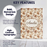 Personalised Name Soft Brown Floral Blossom Custom  Bespoke Interior Contemporary Canvas Wall Art Print Decor Picture Ready to Hang