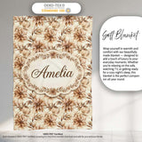 Soft Brown Floral Blossom Vintage Seamless Pattern Name Cute Unique  Personalised Custom Name Super Soft Fleece Blanket Bed Sofa Throw