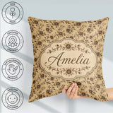 Custom Name Classic Sepia Floral Botanical Seamless Pattern Name Square Filled Cushion Throw Pillow Sofa Bed Home Decor Zip Washable UK Made
