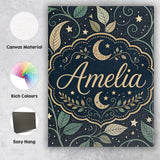 Personalised Name Celestial Moth Moon Stars Botanical Night Seamless Custom  Home Canvas Wall Art Print Decor Picture Ready to Hang