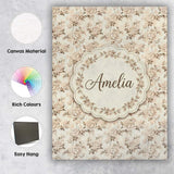 Personalised Name Shabby Chic Beige Rose Custom  Unique Gift Idea Elegant Feature Canvas Wall Art Print Decor Picture Ready to Hang