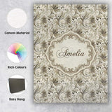 Personalised Name Ornate Taupe Floral Custom Modern Room Accent Creative Decorator Style Canvas Wall Art Print Decor Picture Ready to Hang