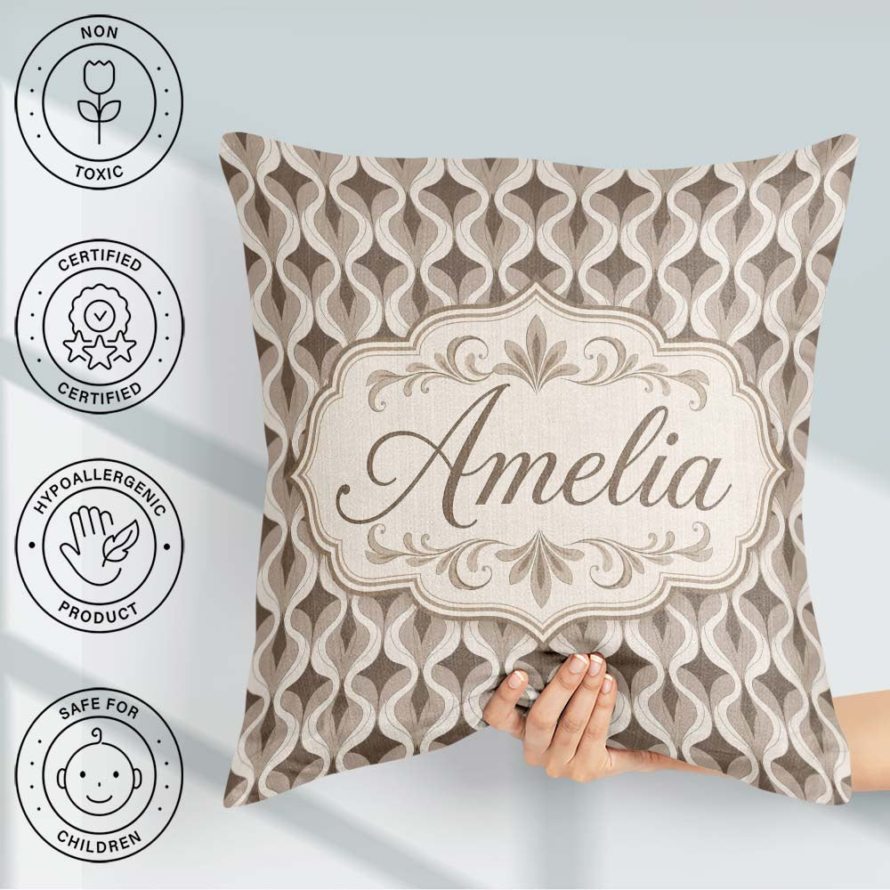 Custom Name Geometric Wave Abstract Neutral Seamless Name Cute Square Filled Cushion Throw Pillow Sofa Bed Home Decor Zip Washable UK Made