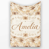 Elegant Beige Floral Watercolor Petal Burst Seamless Pattern Name  Personalised Custom Name Super Soft Fleece Blanket Bed Sofa Throw