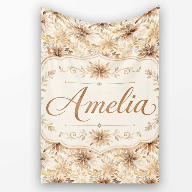 Elegant Beige Floral Watercolor Petal Burst Seamless Pattern Name  Personalised Custom Name Super Soft Fleece Blanket Bed Sofa Throw