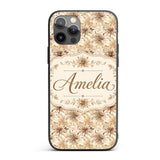 Elegant Beige Floral Watercolor Printed Design Custom Name Protective Phone Case Mobile Cover Durable Everyday Smartphone Shock Resistant