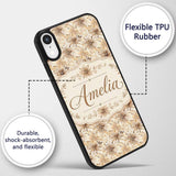 Elegant Beige Floral Watercolor Printed Design Custom Name Protective Phone Case Mobile Cover Durable Everyday Smartphone Shock Resistant