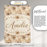 Elegant Beige Floral Watercolor Petal Burst Seamless Pattern Name  Personalised Custom Name Super Soft Fleece Blanket Bed Sofa Throw