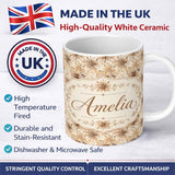 Personalized Custom Name Elegant Beige Floral Watercolor Petal Burst Seamless Pattern Name 11oz Ceramic Coffee Tea Mug White Large Handle