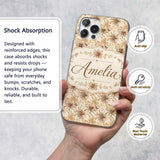 Elegant Beige Floral Watercolor Printed Design Custom Name Protective Phone Case Mobile Cover Durable Everyday Smartphone Shock Resistant