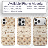 Elegant Beige Floral Watercolor Printed Design Custom Name Protective Phone Case Mobile Cover Durable Everyday Smartphone Shock Resistant